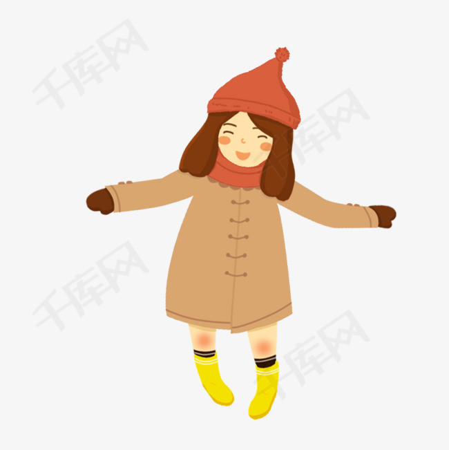 卡通手绘可爱的大衣小女孩