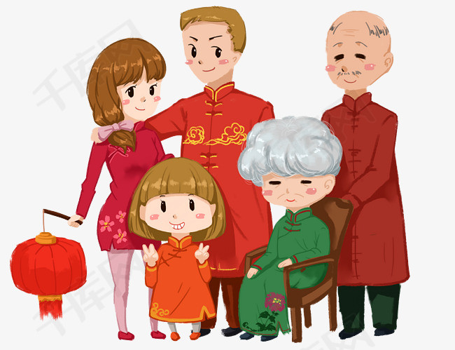 手绘五口之家全家福
