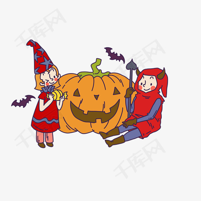 万圣节变装舞会卡通人物插画