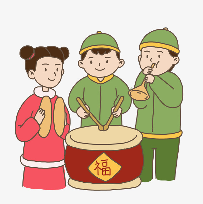 中国风红色敲锣打鼓