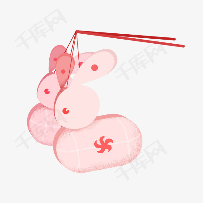 元宵节兔子灯暖色手绘插图免扣插画