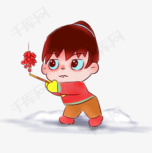 2019年新年春节中国风卡通女孩放鞭炮素材图片免费