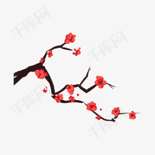 新年树枝树干朵朵梅花素材图片免费下载_高清psd_千库
