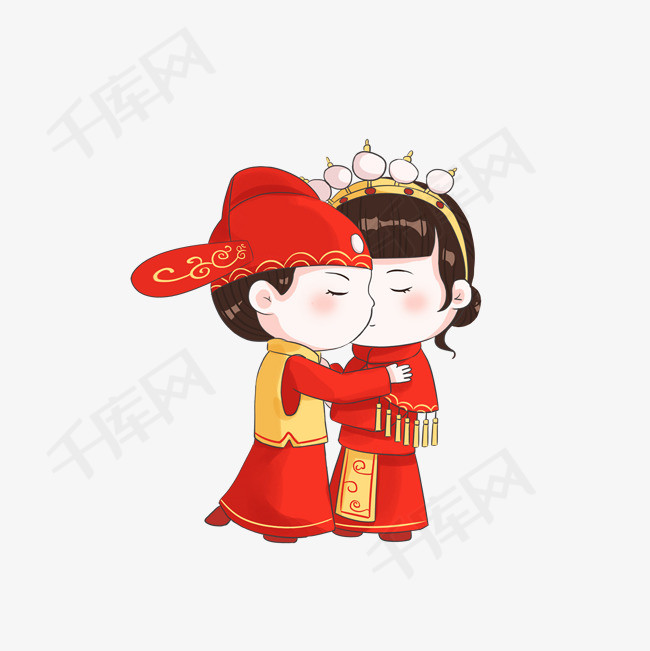 古风卡通情侣结婚拥抱
