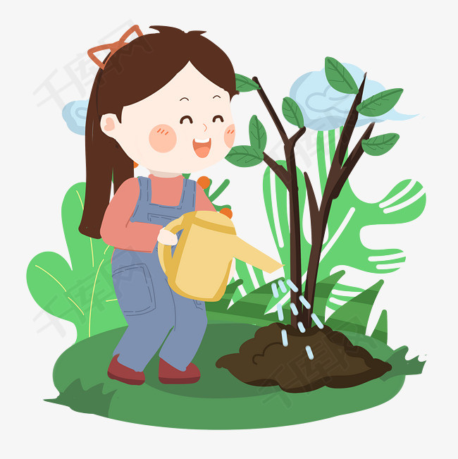 植树节卡通女生浇水png素材图片免费下载_高清psd_千