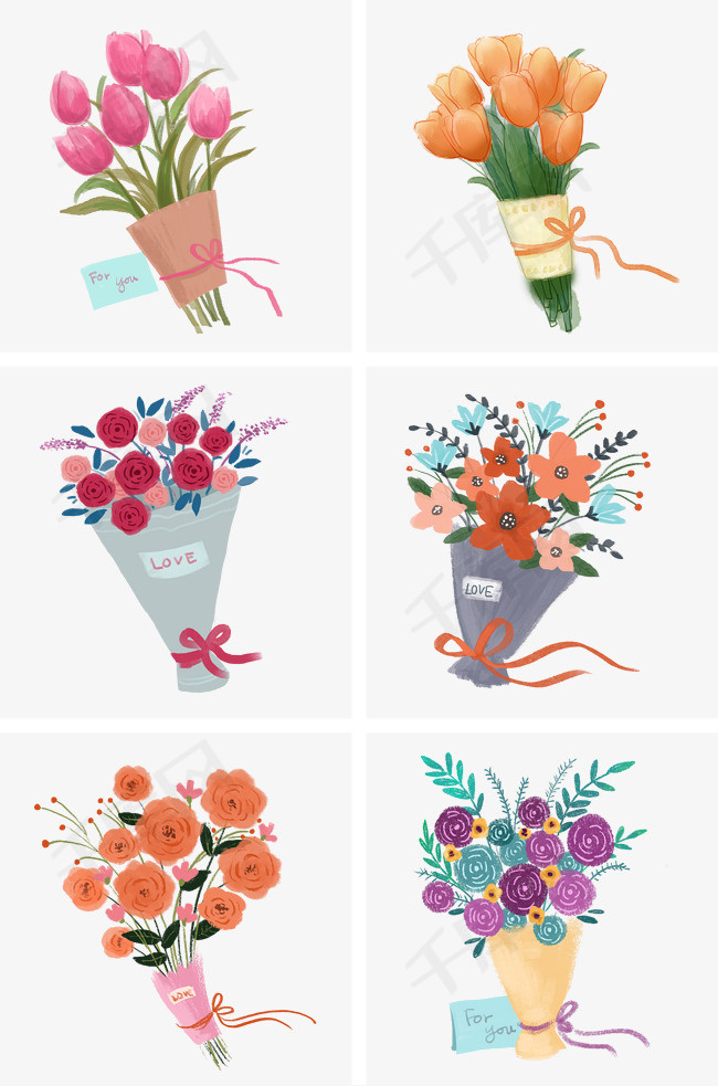 免抠元素 水彩花朵 水彩手绘花朵花束组图 水彩手绘花朵花束组图png免