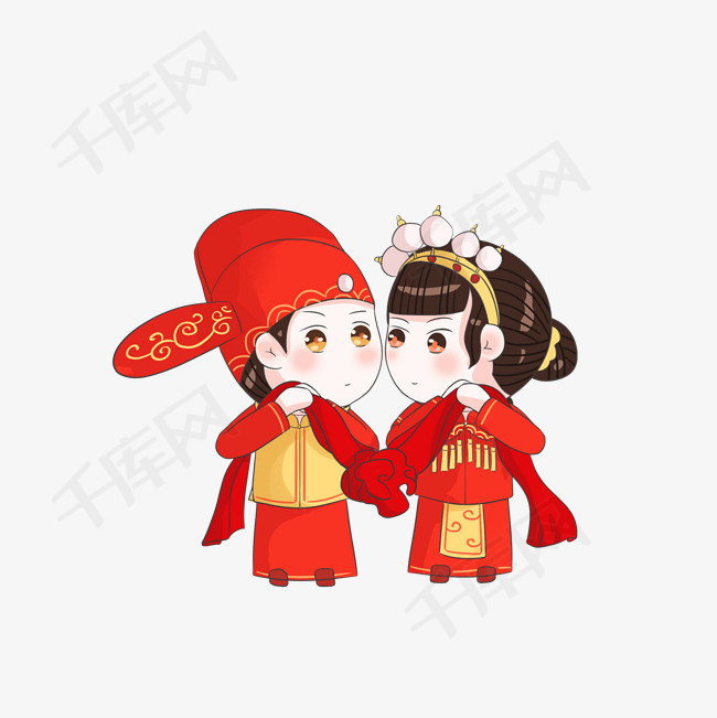 古风卡通情侣结婚对望