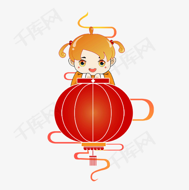 元宵节卡通娃娃卡通女孩可爱风格喜庆中国风灯笼