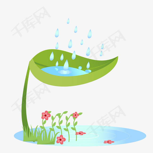 矢量手绘小树雨水