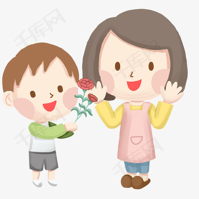 妇女节妈妈和孩子卡通手绘素材免费下载