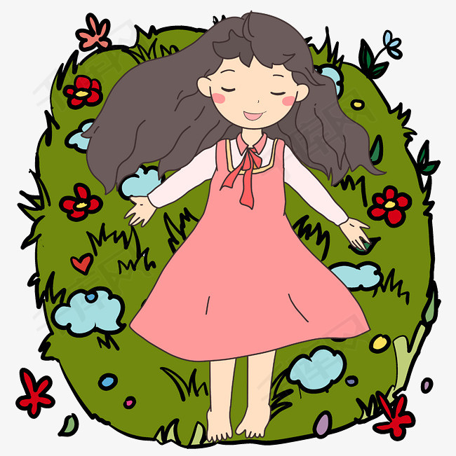 春天小女生躺在草地