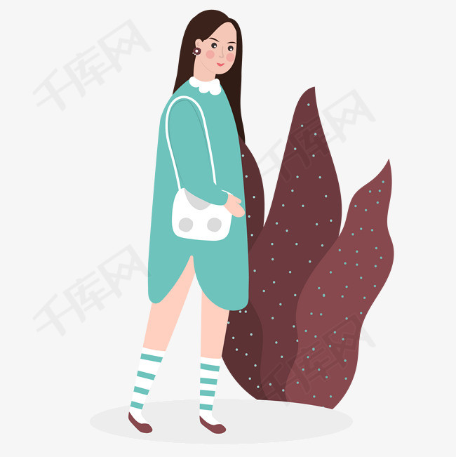 卡通插画风行走的女人