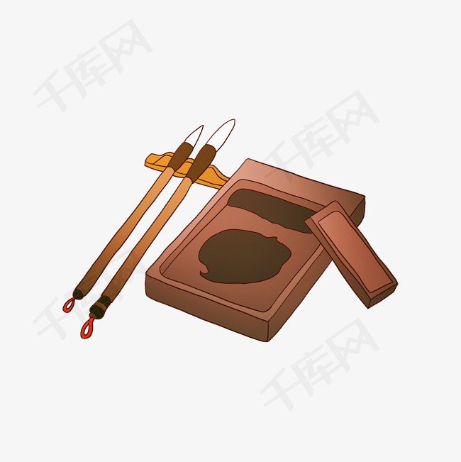 两只毛笔砚台插画