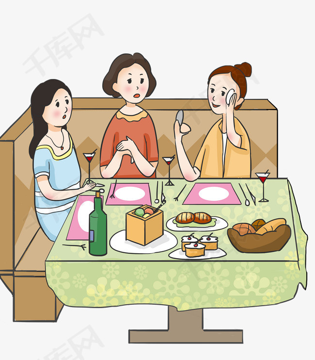 聚餐的小女孩插画