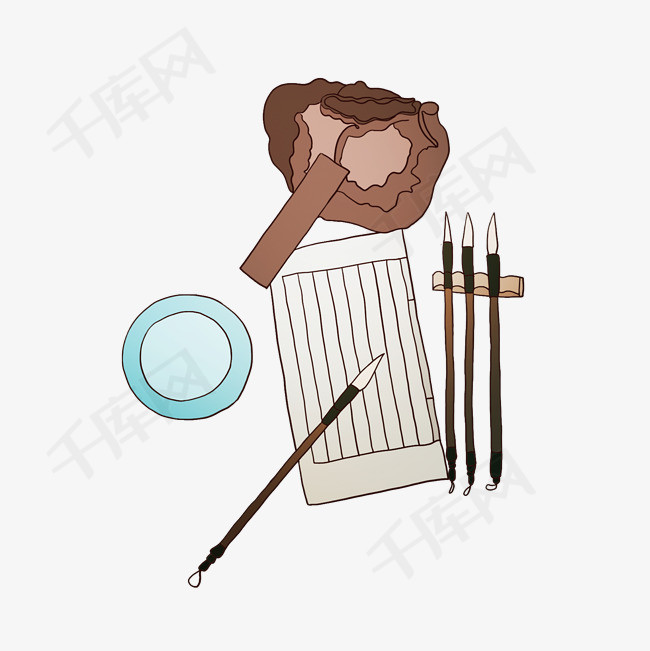 笔墨砚台毛笔毛笔架插画