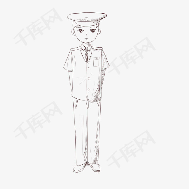 高铁男乘务员线稿插画