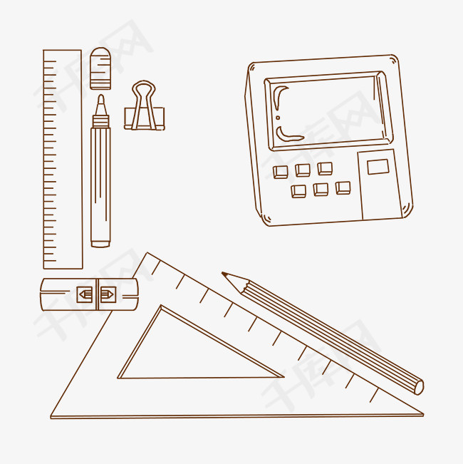 线描三角尺文具插画