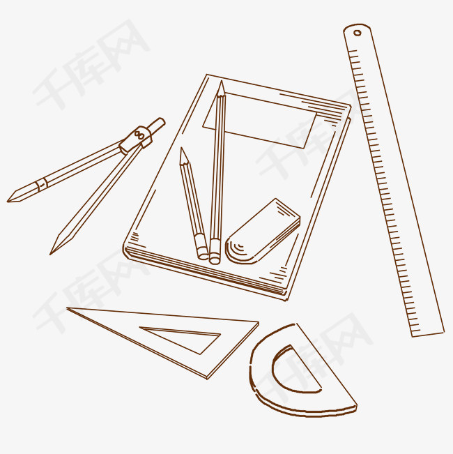 线描文具尺子插画