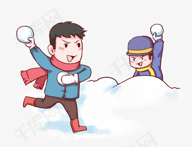 寒假男孩和小伙伴开心打雪仗