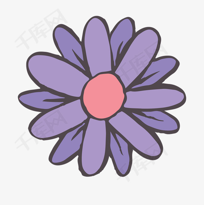 紫色七瓣卡通花朵免抠