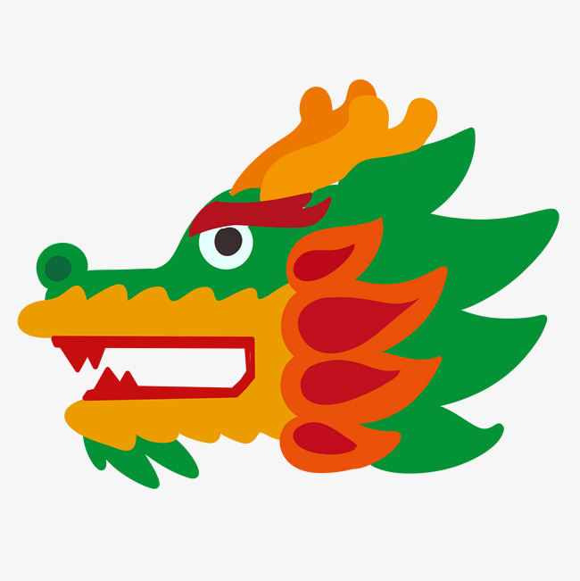 卡通手绘龙头和划龙舟的男子
