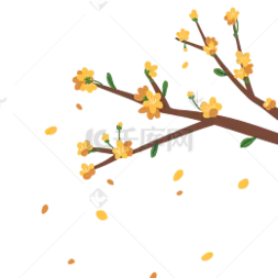 橘色树枝花瓣飘零动图