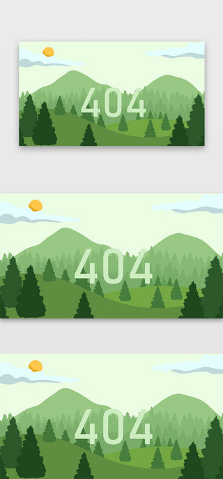 卡通背影UI设计素材_千库原创绿色系卡通扁平风森林404网页