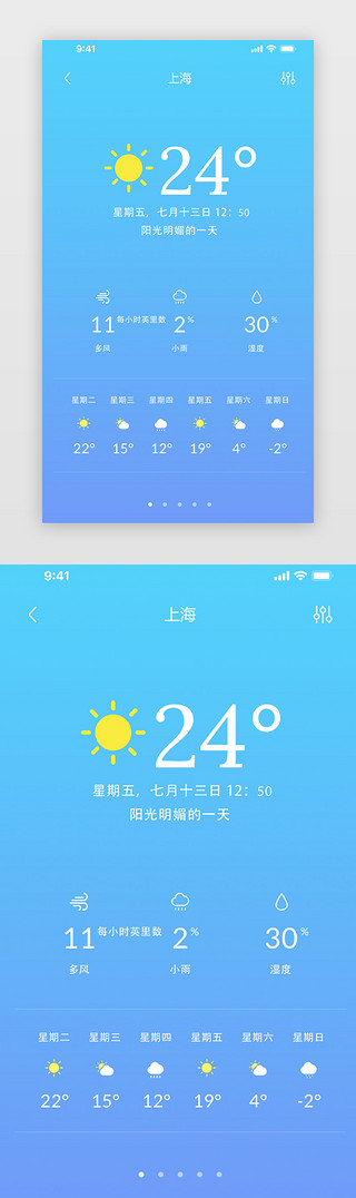 天气预报组件UI设计素材_蓝色天气预报app小工具
