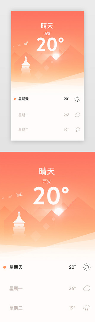 天气UI设计素材_橙色天气APP界面