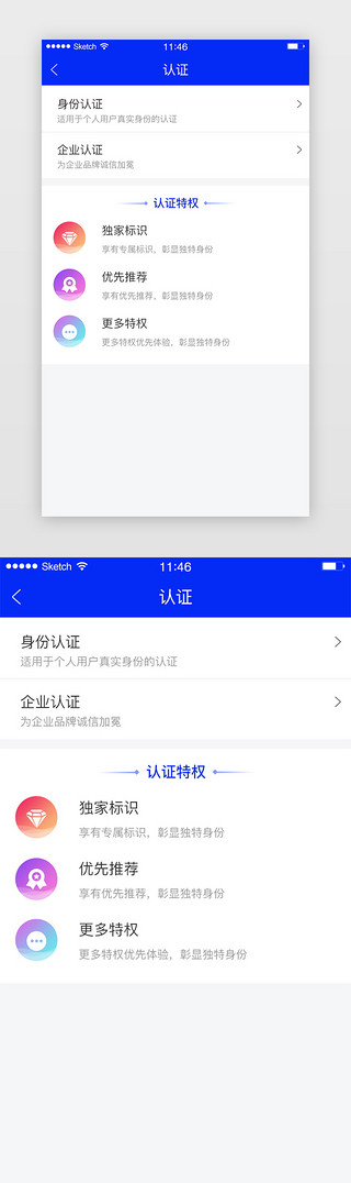 蓝色简约风格认证界面渐变图标展示界面