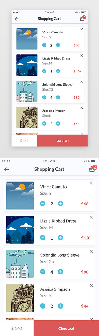 选择界面界面UI设计素材_白色简约购物车数量选择app界面