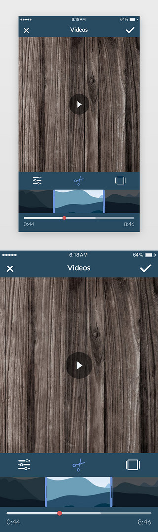 照片摆件风景UI设计素材_暗色摄影视频剪辑界面app照片