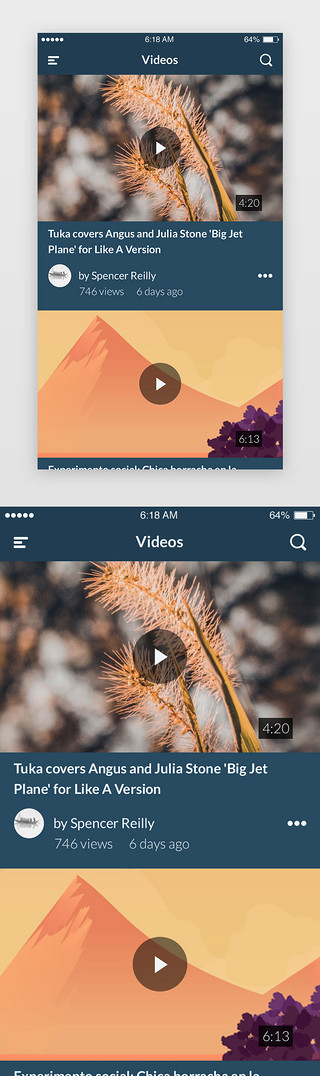 动态风影画UI设计素材_暗色简约视频动态列表app界面