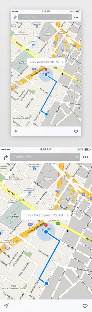 地图界面UI设计素材_简约地图导航地址app界面导航