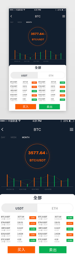 黑色简约金融APP交易界面设计