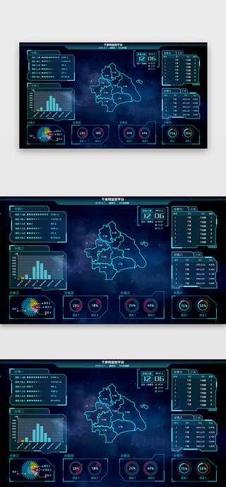 数据平台化UI设计素材_深蓝色数据可视化页面