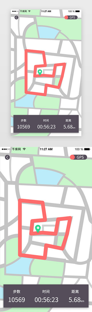 黑白简约UI设计素材_黑白简约通用健身APP步行可视化地图界面