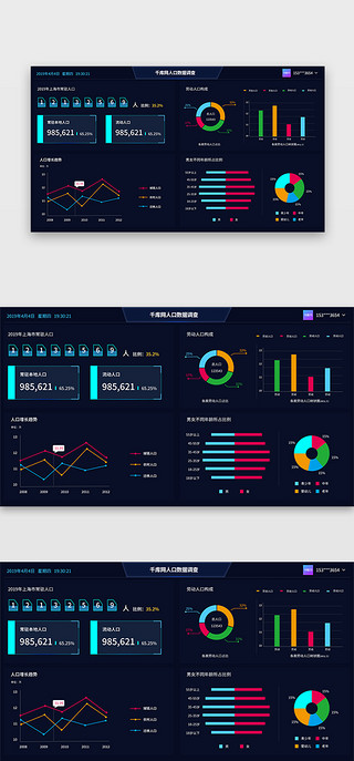 数据分析数据UI设计素材_深蓝色大气科技后台系统数据可视化页面