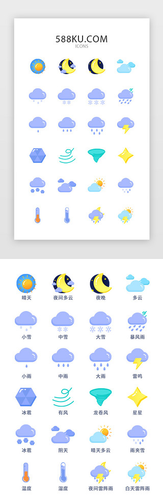 ，云UI设计素材_浅色系卡通风旅游业MBE风天气图标