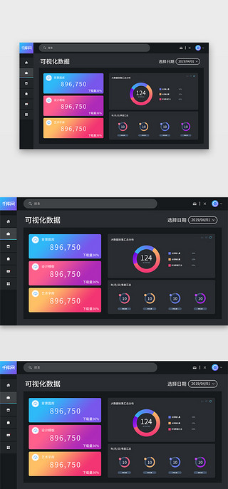 数据可视化深色UI设计素材_渐变数据可视化后台通用页面