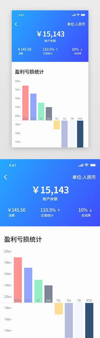 币UI设计素材_蓝紫色简约数字币金融区块链App页面