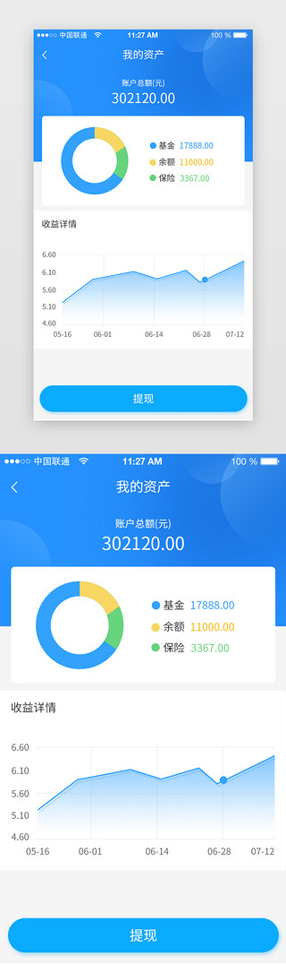 蓝色简约金融实用app界面 详情页