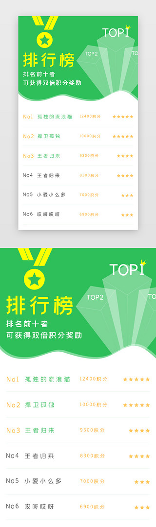排名界面UI设计素材_绿色扁平电商APP排行榜