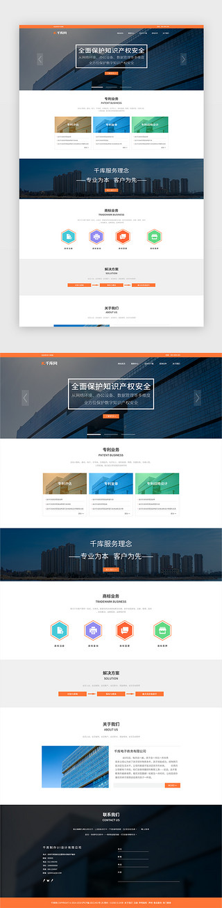 认知知识UI设计素材_橙色企业安全知识产权网站首页