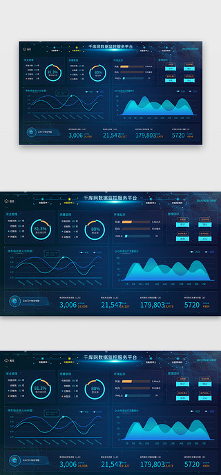 ui可视化数据UI设计素材_蓝色商务数据可视化UI界面