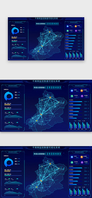 大气界面UI设计素材_蓝色商务数据库数据监控可视化UI界面