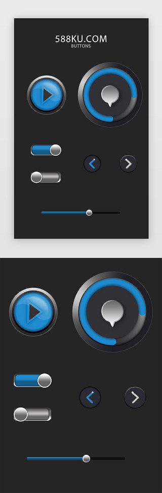 ui控件开关按钮UI设计素材_播放器写实图标