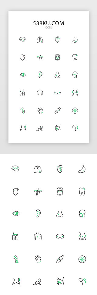 鼻子UI设计素材_绿色线性icon医疗检验项目图标设计