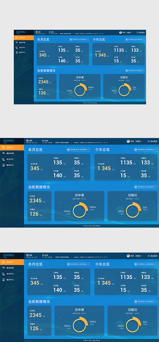 医疗大屏UI设计素材_深蓝色科技风医疗行业数据可视化界面