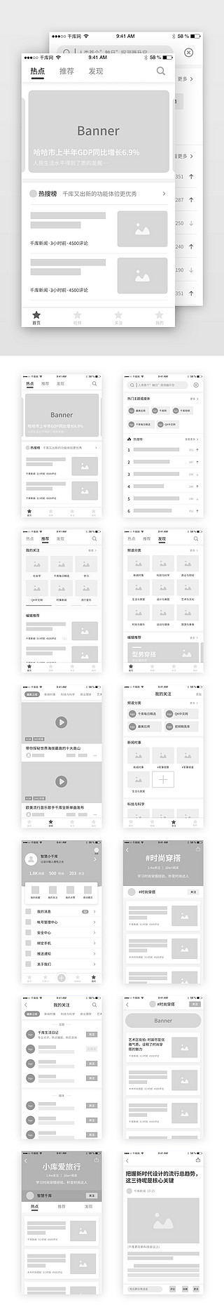 热点UI设计素材_新闻类通用排版流程原型图